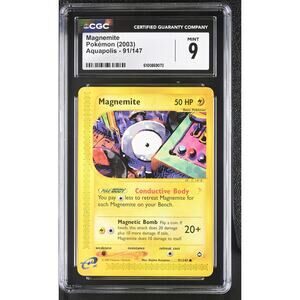 CGC 9 MINT Magnemite 91/147 Pokémon Aquapolis 2003 Non Holo Graded Card (PSA)